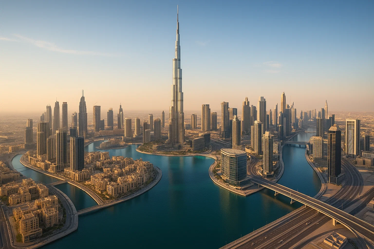 Buy second home in Dubai – Dubai skyline with Burj Khalifa and luxury waterfront living