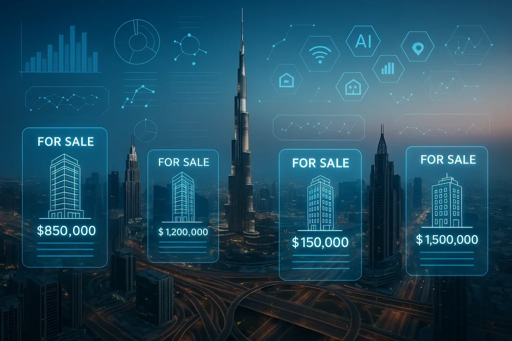 Digital representation of blockchain and smart contracts applied to UAE real estate brokerage.