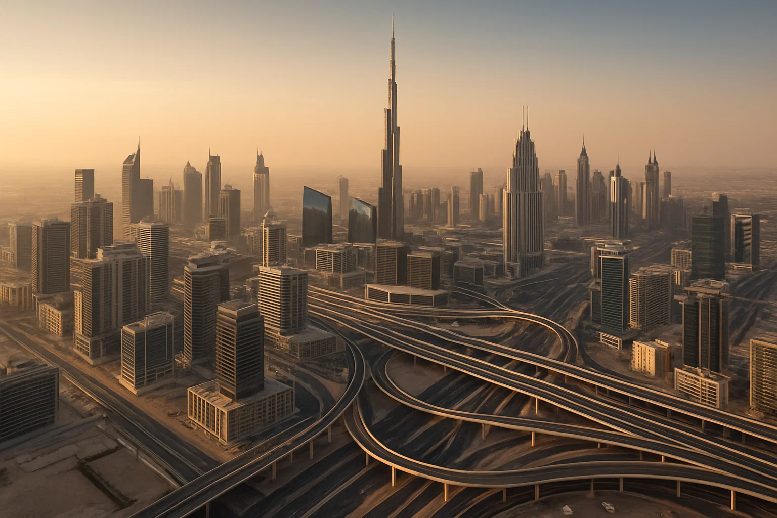 Aerial view of Dubai’s commercial districts and modern skyscrapers symbolizing commercial investment opportunities in Dubai.